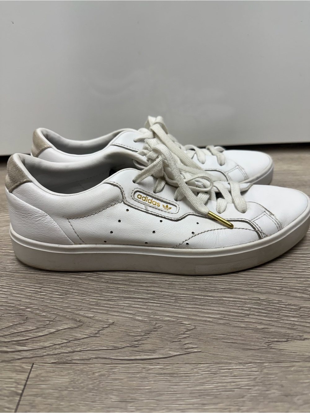 adidas White Leather Sneakers with Gold Accents - Women
